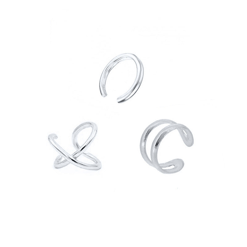 Ornament Simple S925 Sterling Silver 3-piece Earless Earrings