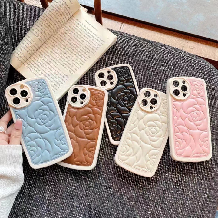 3D Camellia Soft Patch Leather Phone Case