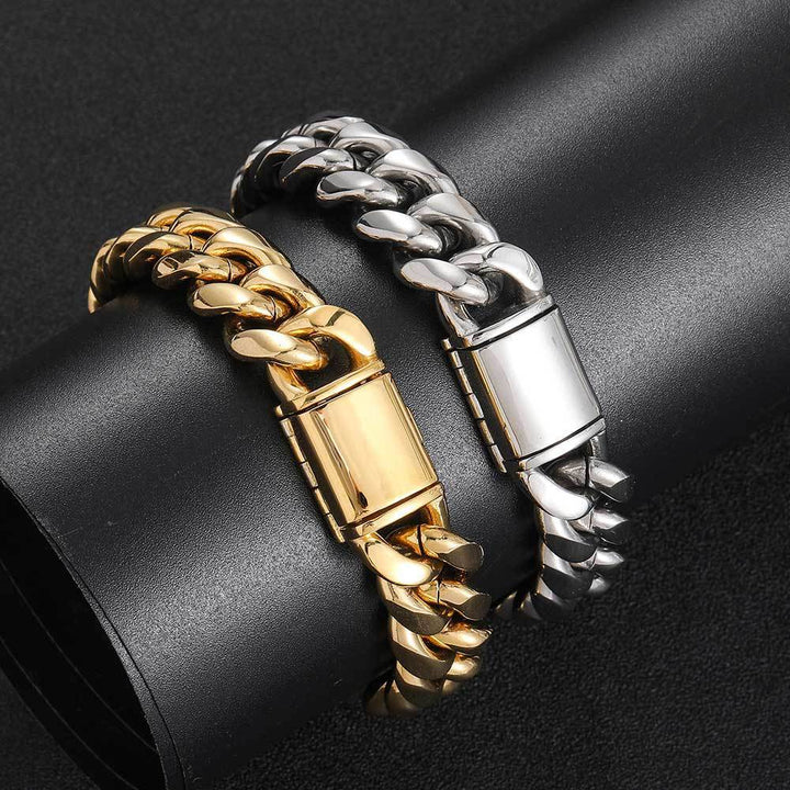 Hip Hop Flip Buckle Stainless Steel Cuban Bracelet Round Grinding