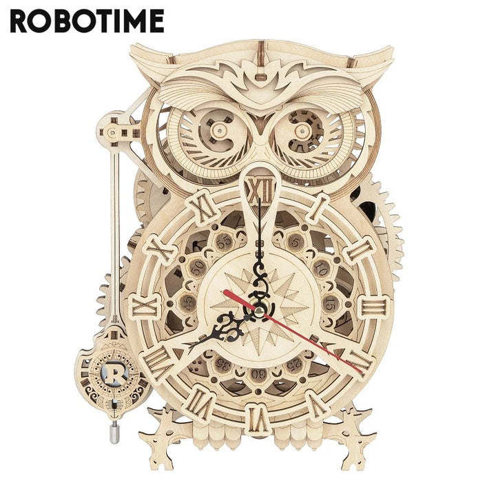 Robotime ROKR Creative DIY Toys 3d Owl Owl Clock Build Block Block For Children Cadouri de Crăciun Decorare pentru casă LK503