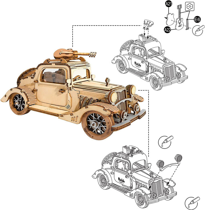 Robotime Rolife Vintage Model Model 3D Puzzle Puzzle pentru copii pentru copii Chilidren