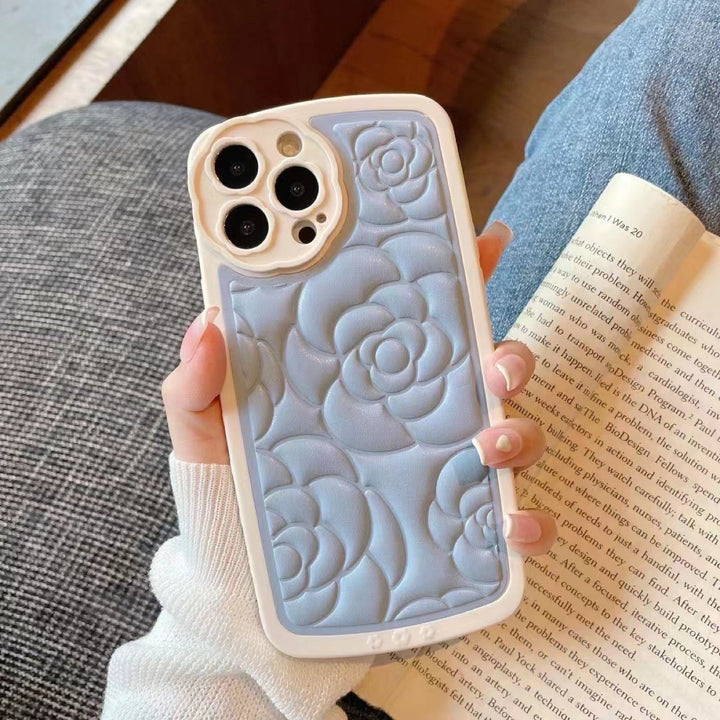 3D Camellia Soft Patch Leather Phone Case