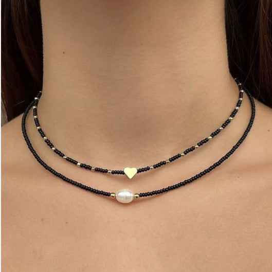 Double Layer Twin Clavicle Chain Fashion Personality New Double Layer Bead Necklace