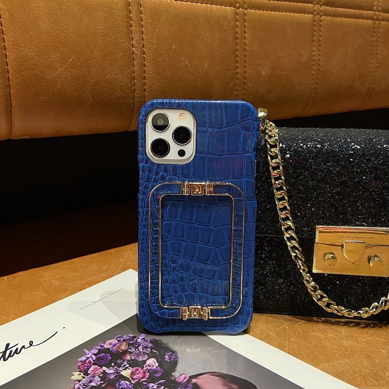 Leather Texture Metal Square Buckle Bracket Phone Case