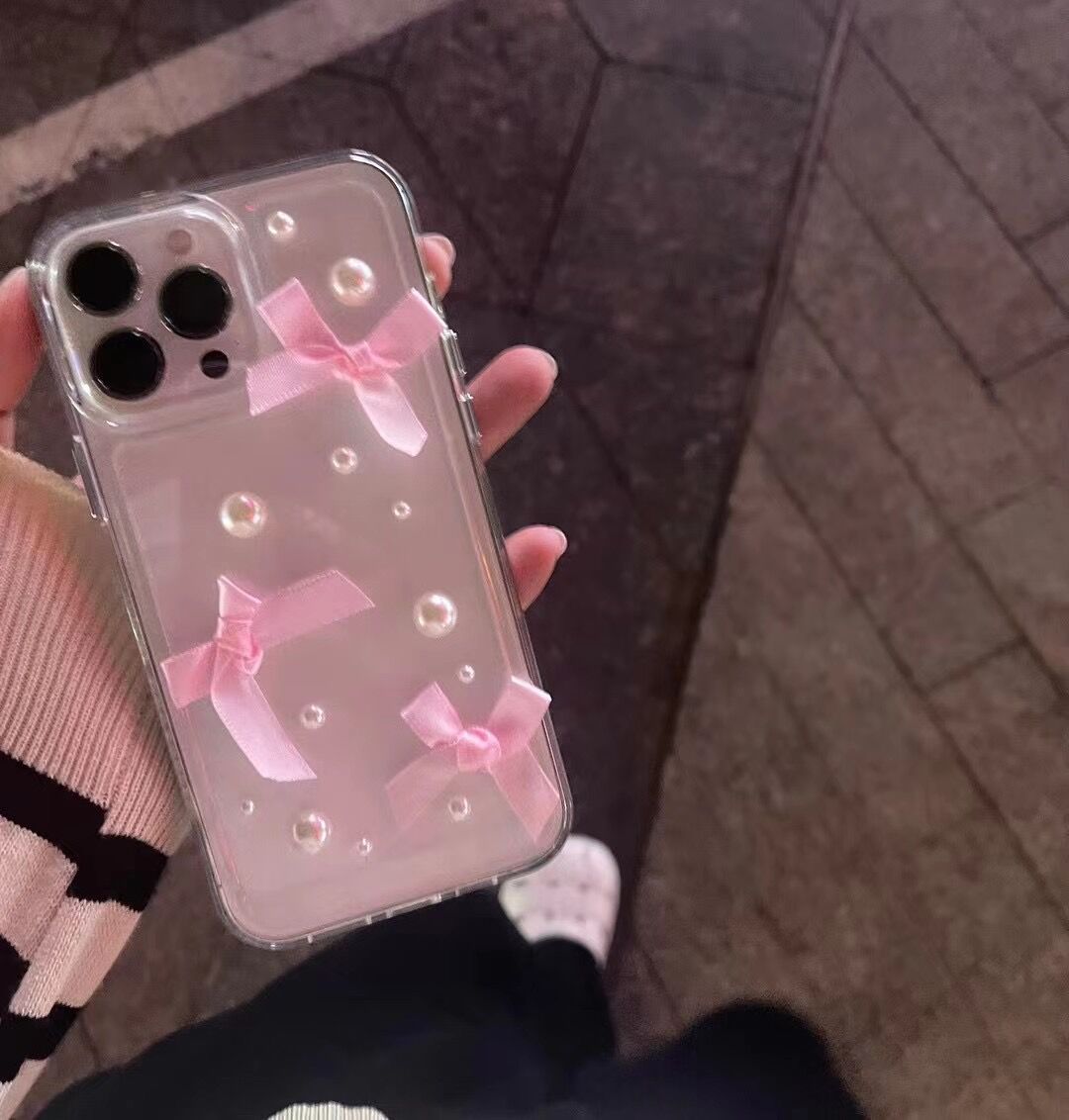 Transparent Three-dimensional Pearl Bow Phone Case Phone Case