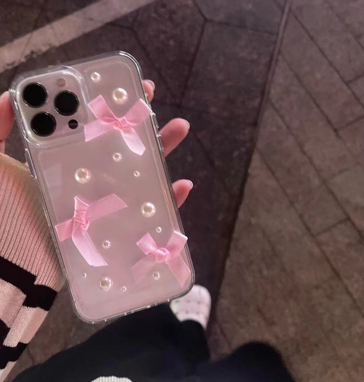 Transparent Three-dimensional Pearl Bow Phone Case Phone Case