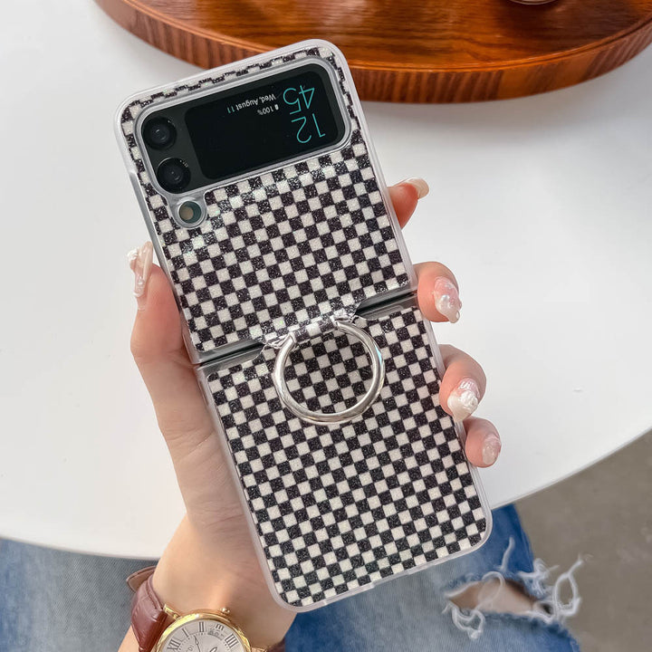 Foldable Screen Plaid Ring Phone Case