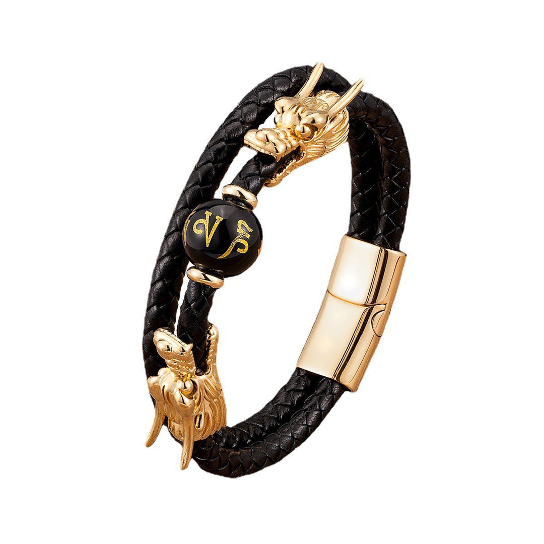 Fashion Double Layer Woven Leather String Chinese Faucet Bracelet