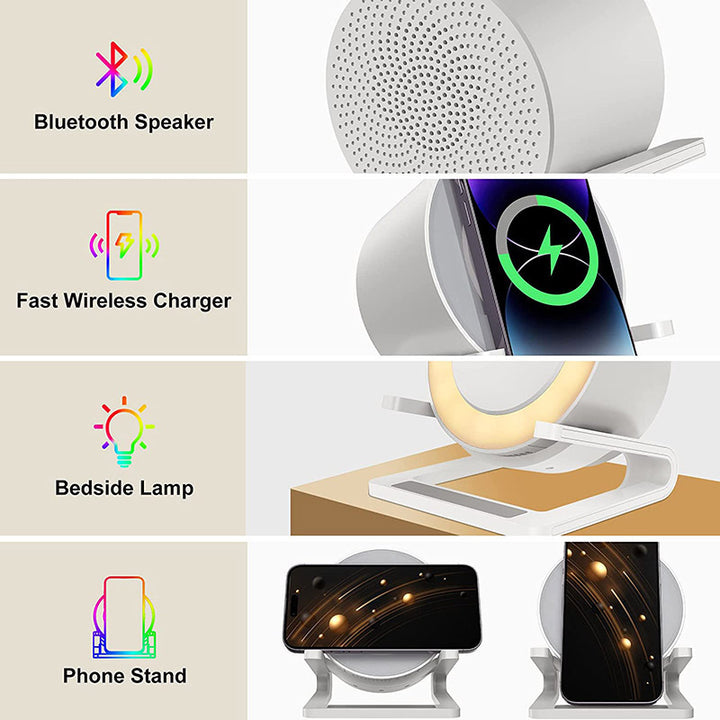 Multifunctional Four-in-one Small Night Lamp RGB Bluetooth Speaker Mobile Phone Holder 15W Wireless Charging