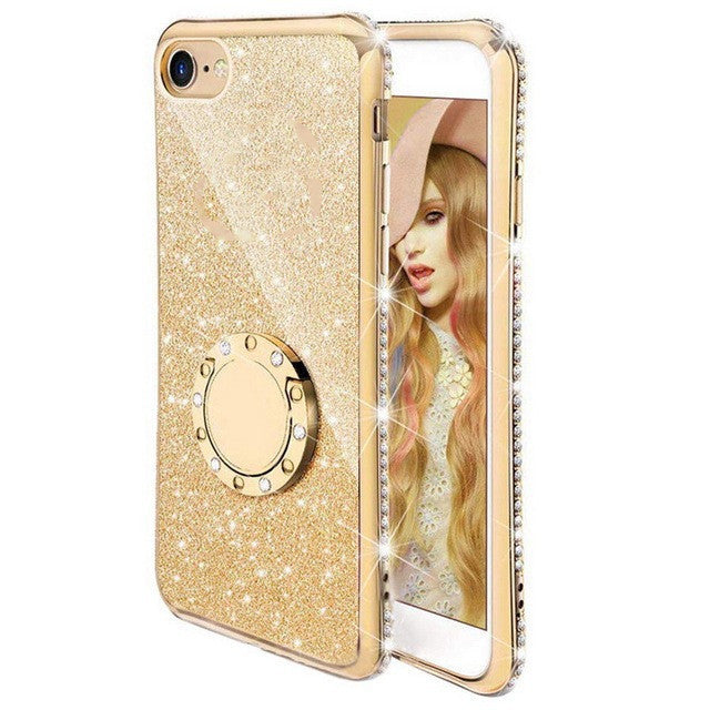 Suitable For Edge Drill Glitter Card Mobile Phone Case Bracket Ring Protector