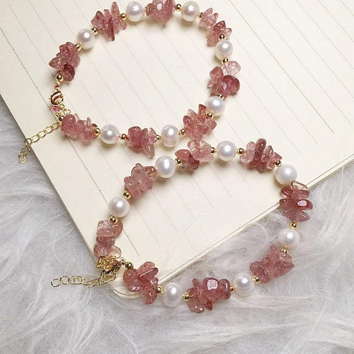 Natural Pigeon Blood Red Strawberry Quartz With Freshwater Pearl Bracelet