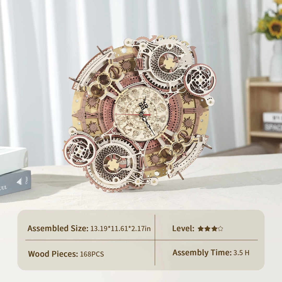 Robotime ROKR Zodiac Wall Clock 3D Wooden Puzzle Model Assembly Toys Gifts for Children Kids Teens LC601 Support Dropshipping