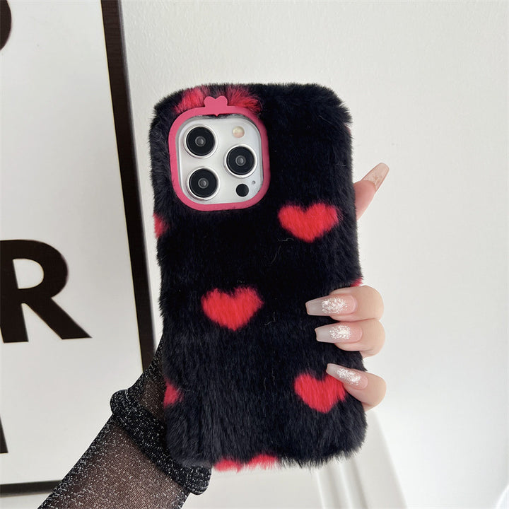 Japan And South Korea Plush Loving Heart Phone Case