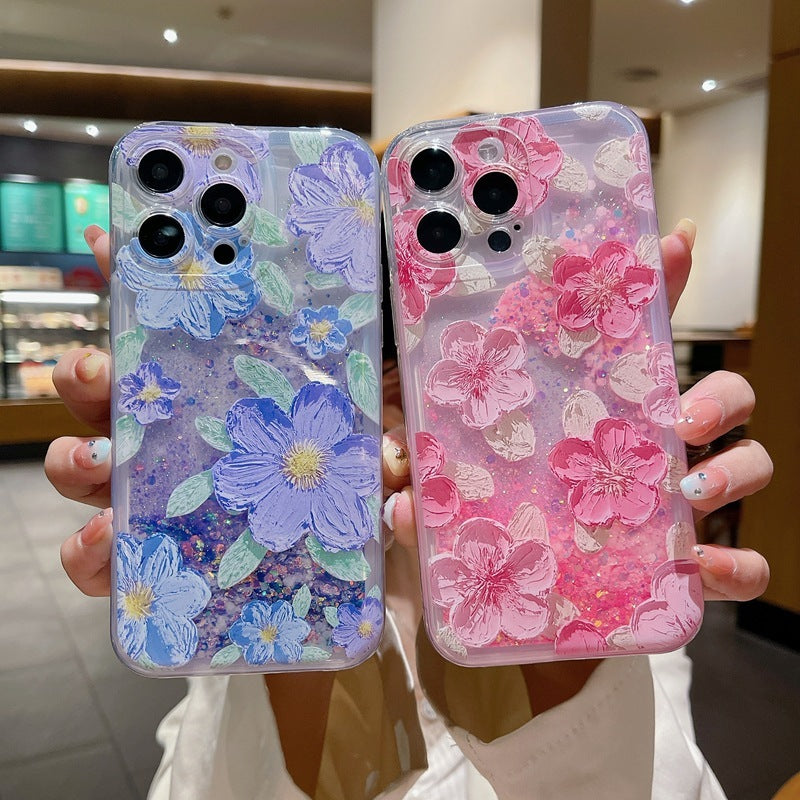 Luminous Oil Painting Flower Quicksand Phone Case