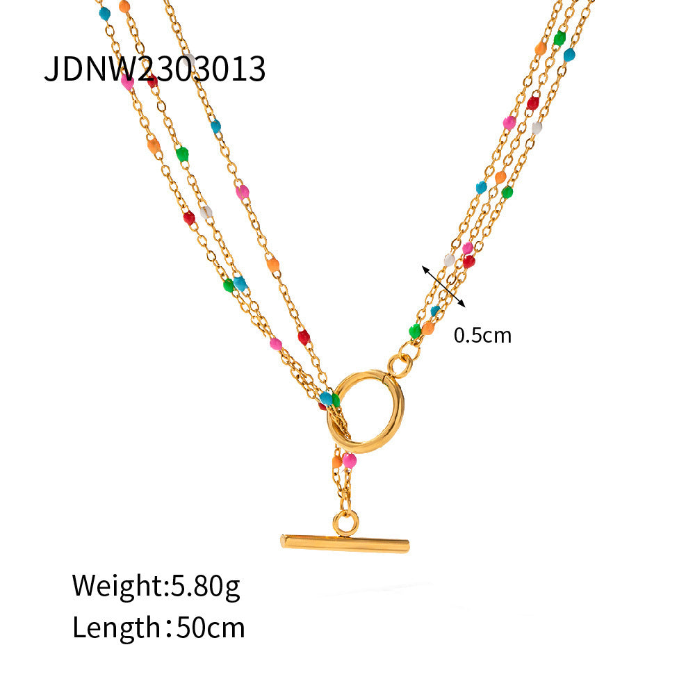 All-match Oil Dripping Color Bean Chain Titanium Steel Bracelet Necklace