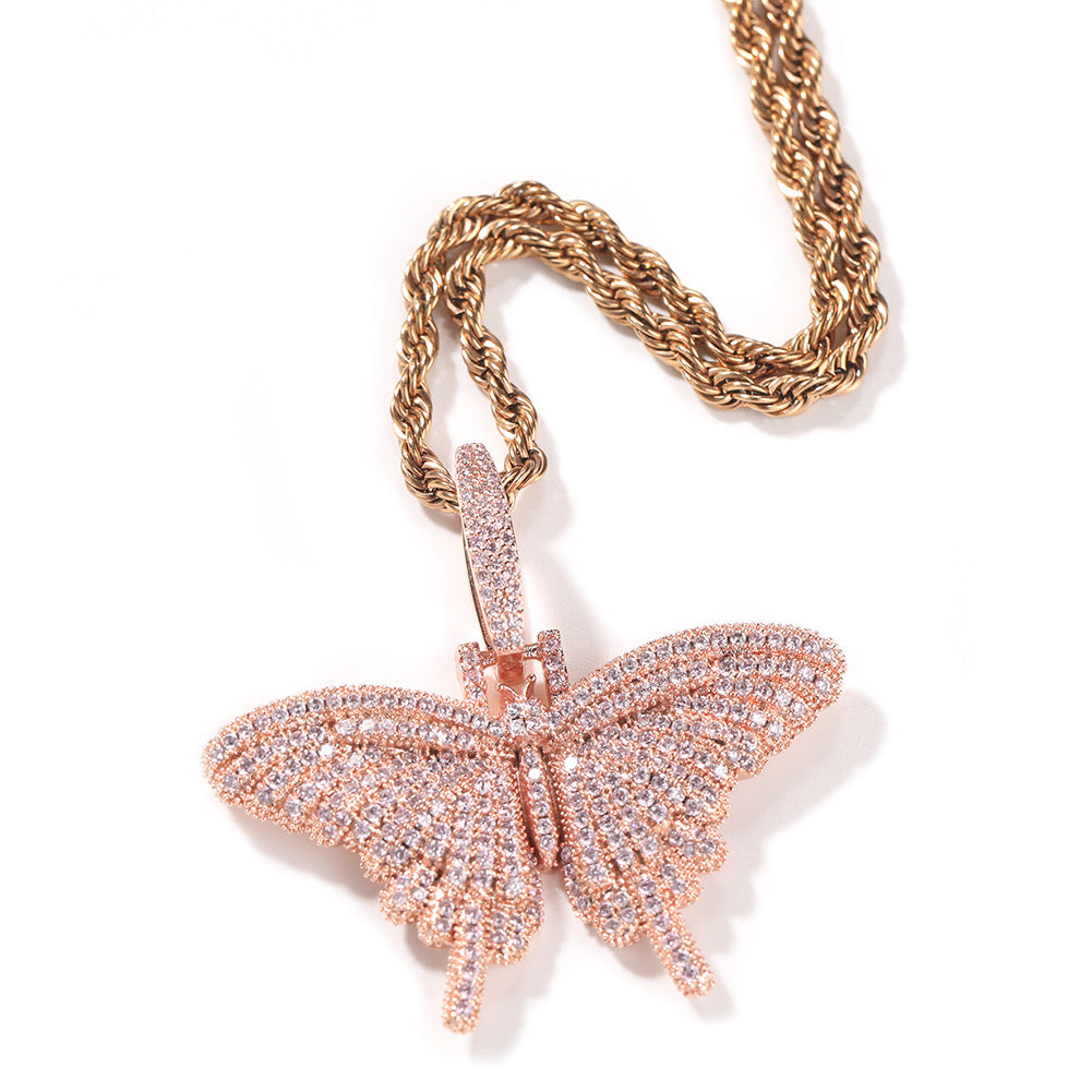 European Hip Hop Color Mini Butterfly Necklace Personalized Diamond Solid Pendant Ornaments