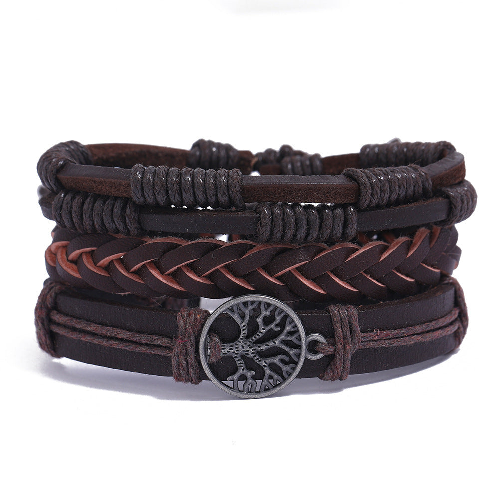 Tree Of Life Men's Leather Woven Bracelet