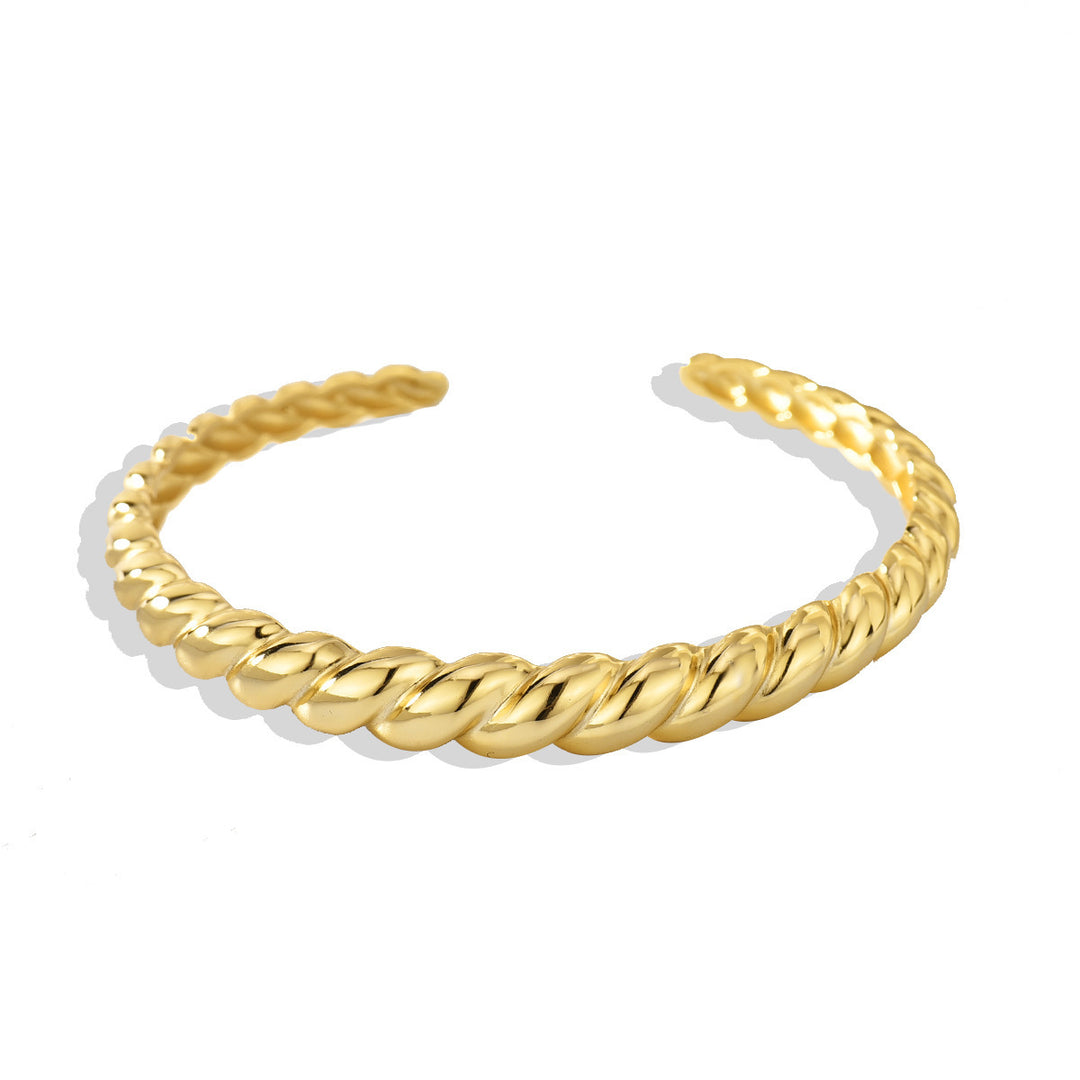 European And American 18K Gold Bracelet Opening Adjustable Simple Croissant Hemp Pattern Brass