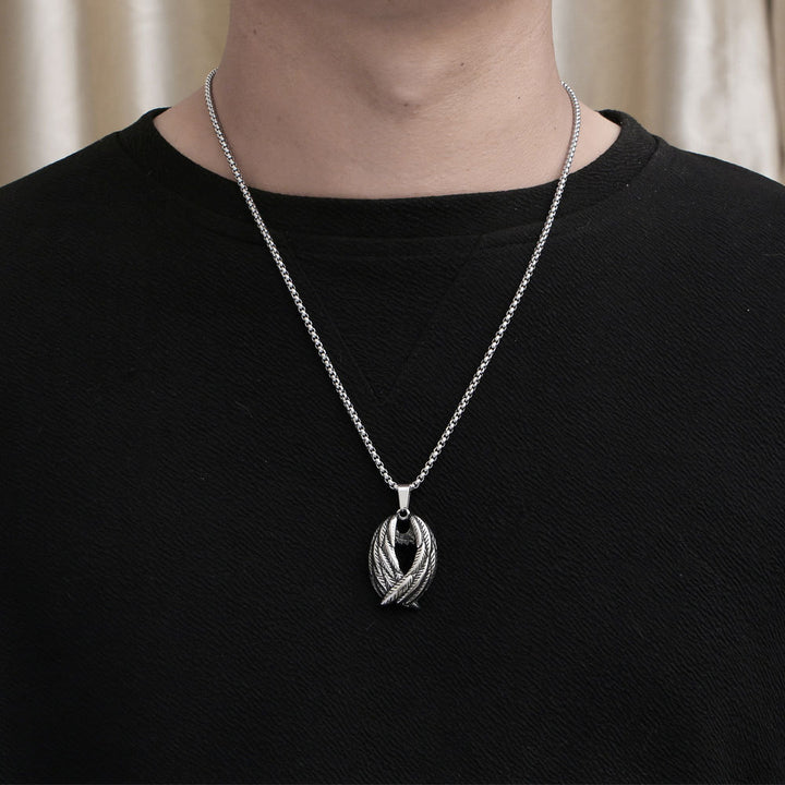 Necklace Stainless Steel Wings Men's Pendant Light Personality Trendy Women Sweater Chain