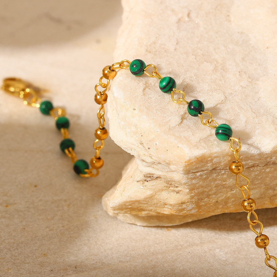 Women's Fashion Geometric Malachite Ball Bracelet