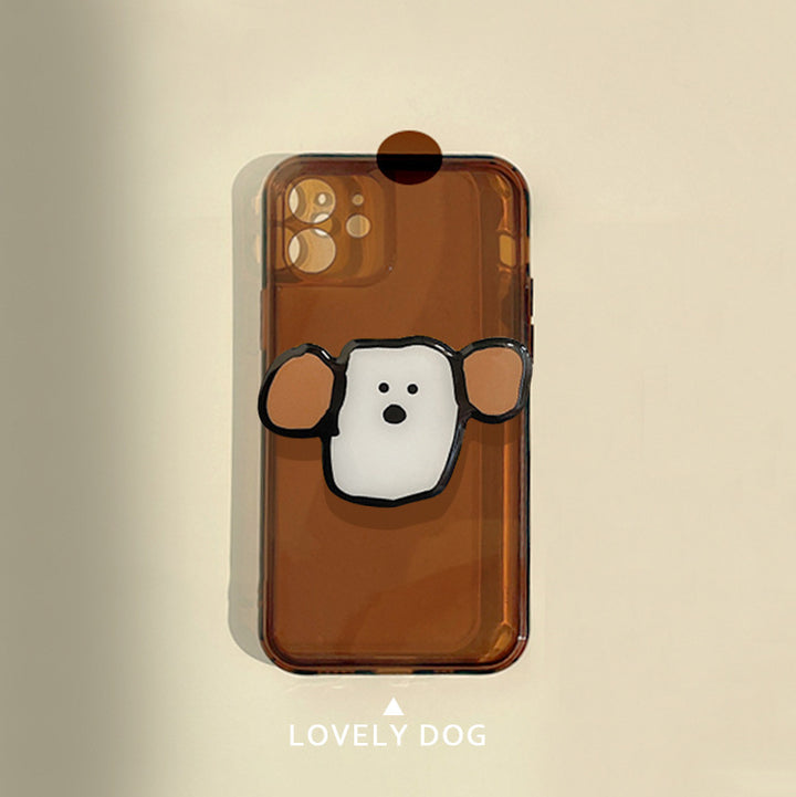 Cartoon Big Ear Dog Mobile Phone Case Tea Brown Bracket All-inclusive