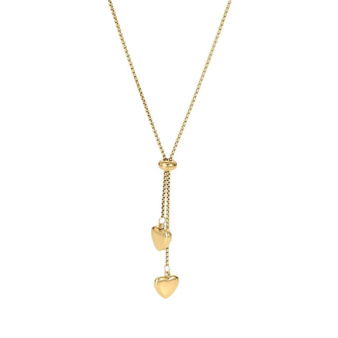 Korean-style Three-dimensional Glossy Double-heart Necklace