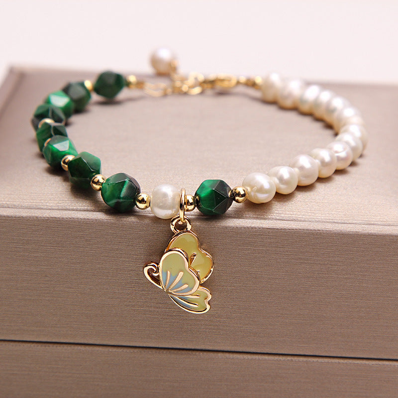 Natural Tigereye Freshwater Pearl Braided Bracelet