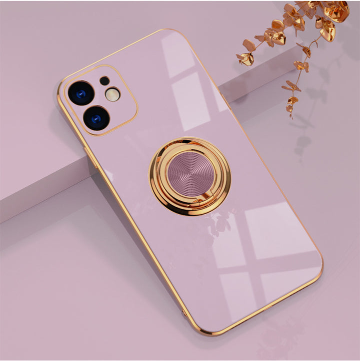 Car Electroplating Solid Color Ring Phone Case