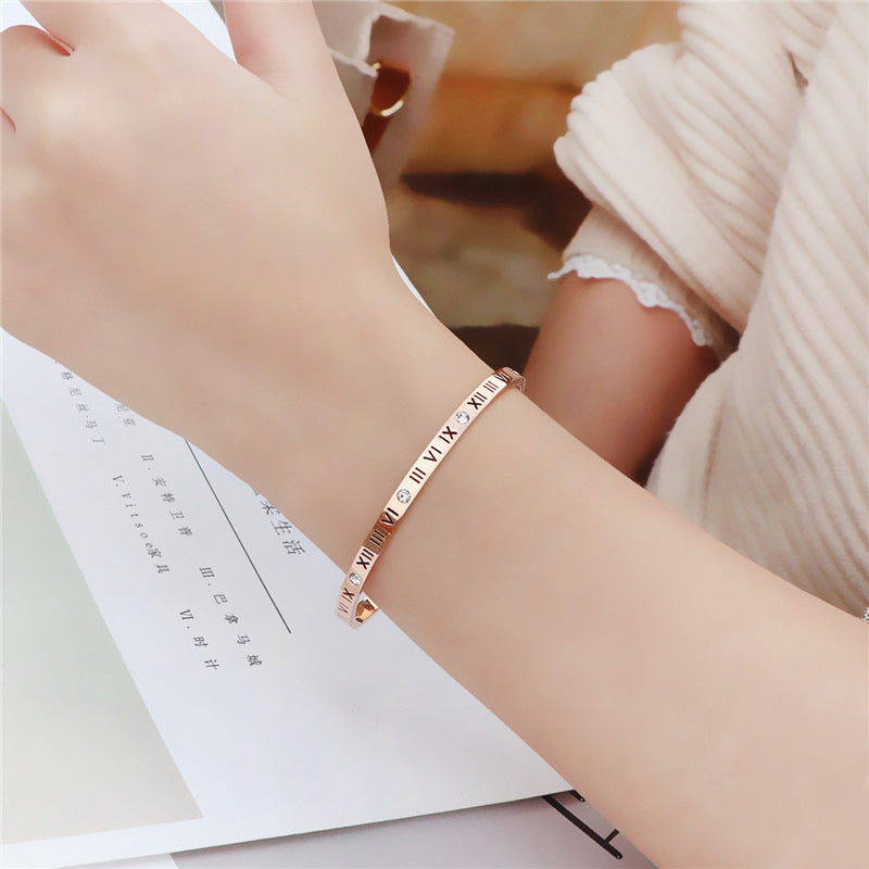 Titanium Steel Diamonds With Roman Numbers Bracelet For Women