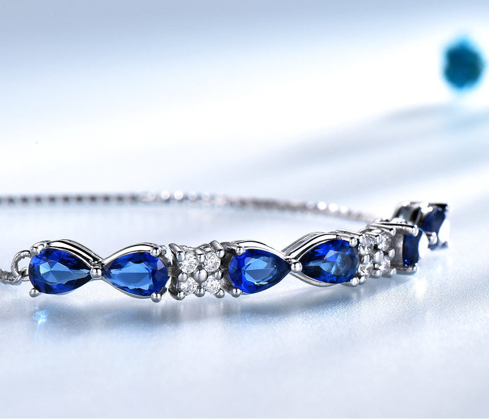 S925 Sterling Silver Blue Sapphire Box Brățară reglabilă pentru femei