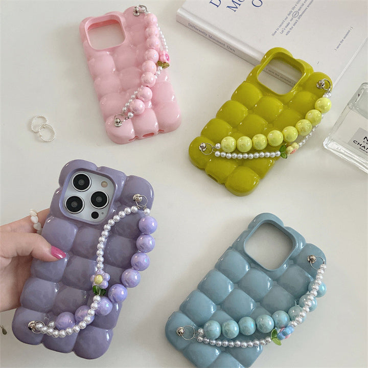 Macaron Solid Color Plaid Flower Wristband Phone Case