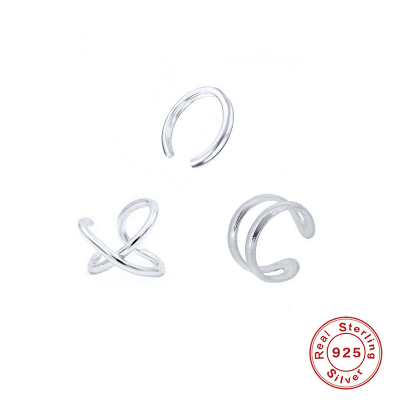 Ornament Simple S925 Sterling Silver 3-piece Earless Earrings