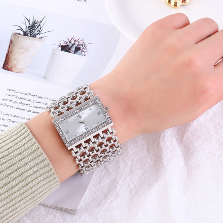 Women's Steel Band Diamond Watch Square Rhinestone Roman