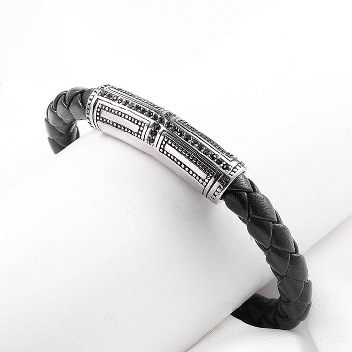 Stainless Steel Ornament Leather Rope Bracelet