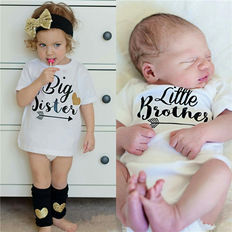 Baby Romper Sisters And Brothers Printed Short Sleeve