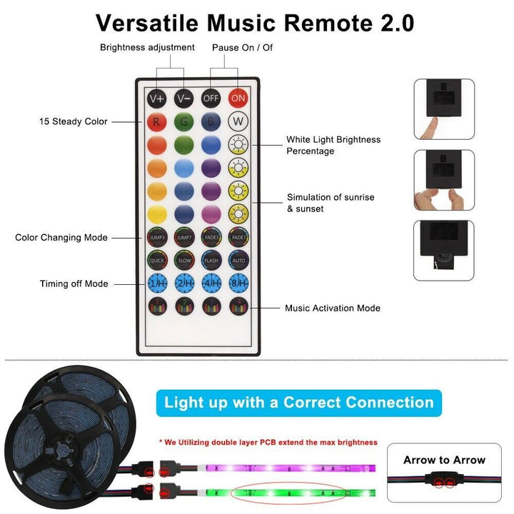 Lumini cu bandă cu LED 5050 RGB Cameră Bluetooth Schimbarea culorii luminoase cu telecomandă