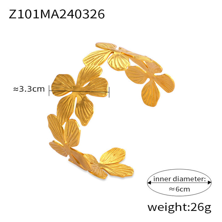 Titanium Steel Gold-plated Pastoral Style Flower Bracelet