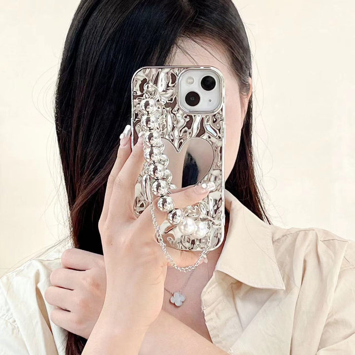 Electroplating Heart Shape Mirror With Bracelet Phone Case