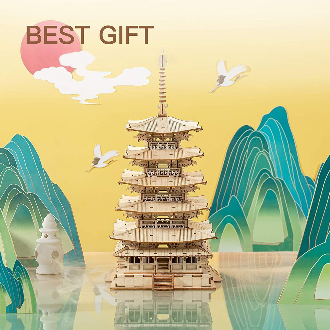 Robotime Five-storied Pagoda 3D Wooden Puzzle Toys For Children Kids Birthday Gift TGN02