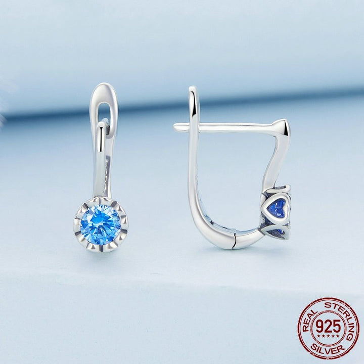 Sterling Silver S925 Simplu clip de ureche de zirconiu albastru