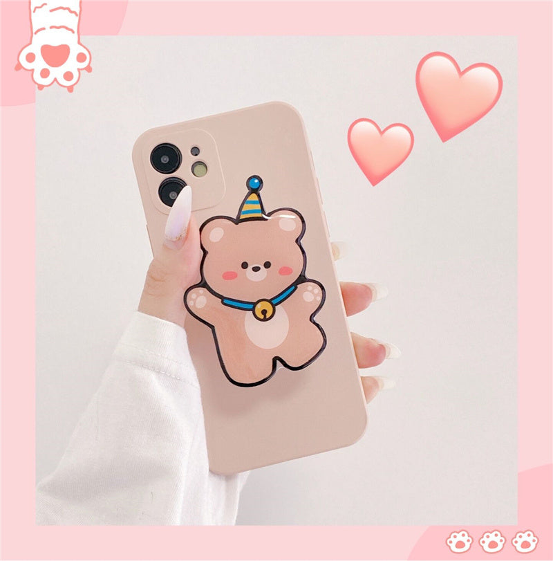 Ins Wind Belt Bracket Cute Cartoon Bear Silicone Phone Case