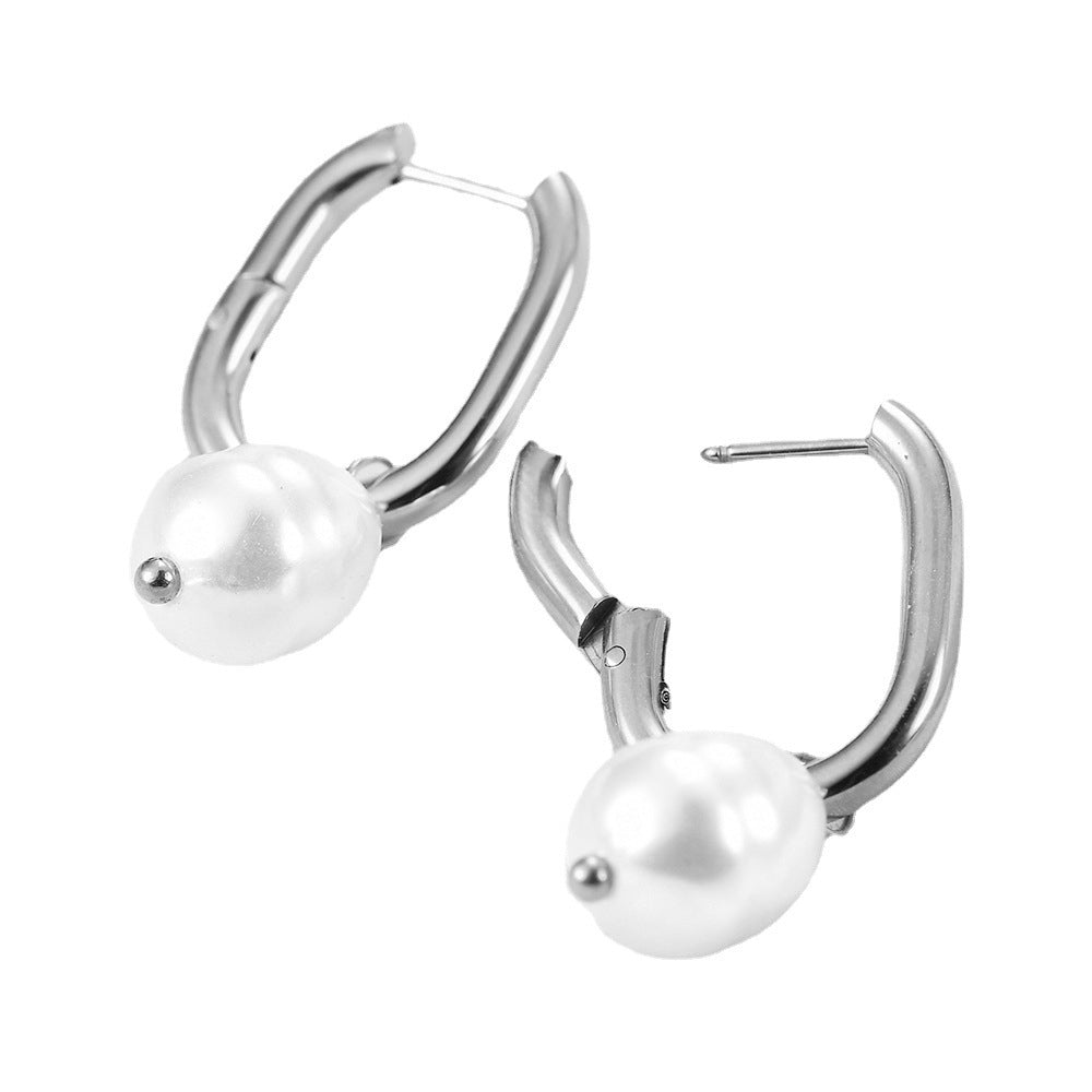 Women's Fashion Imitation Pearl U-shaped Hollow Stud Earrings