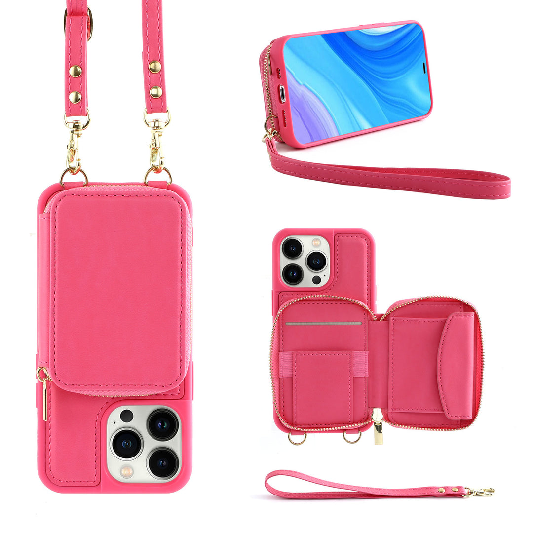 Carcasă telefonică iPhone14Pro Crossbody Zipper Tipul portofelului cu card multifuncțional Tipul aplicabil din piele de protecție aplicabilă