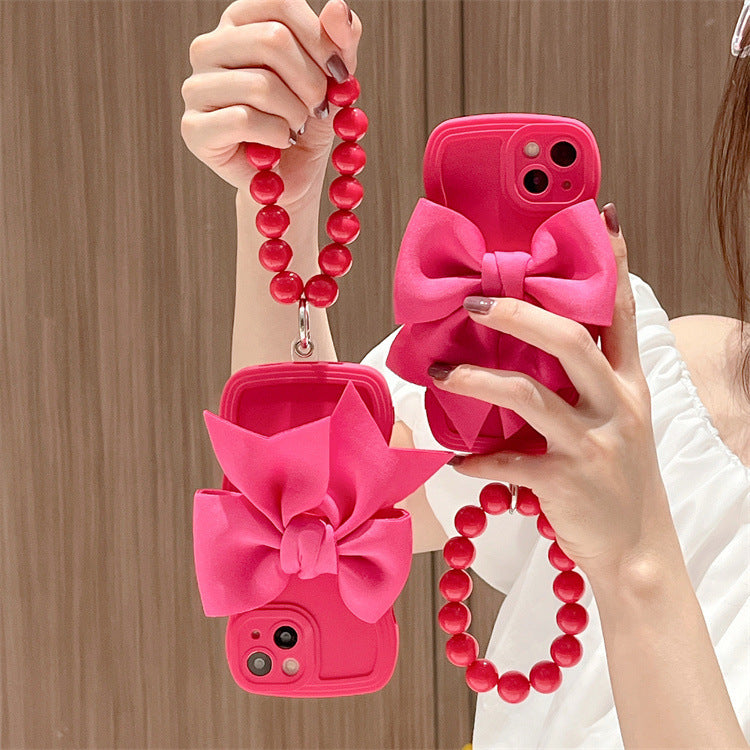 Big Wave Silicone Bow Beads Chain Phone Case