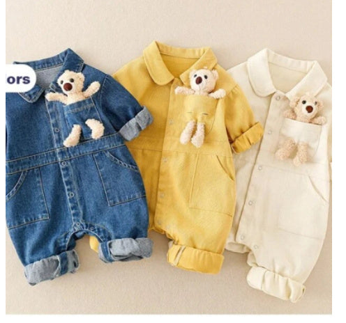 Baby Handsome Denim Jumpsuit Spring Festival Western Style Baby Boy