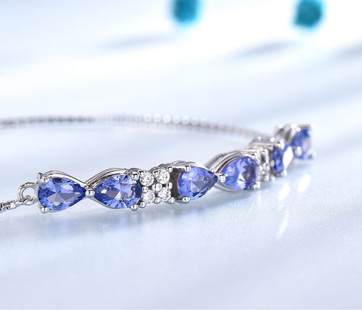 S925 Sterling Silver Blue Sapphire Box Brățară reglabilă pentru femei