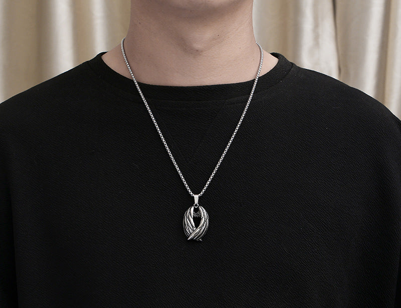 Necklace Stainless Steel Wings Men's Pendant Light Personality Trendy Women Sweater Chain