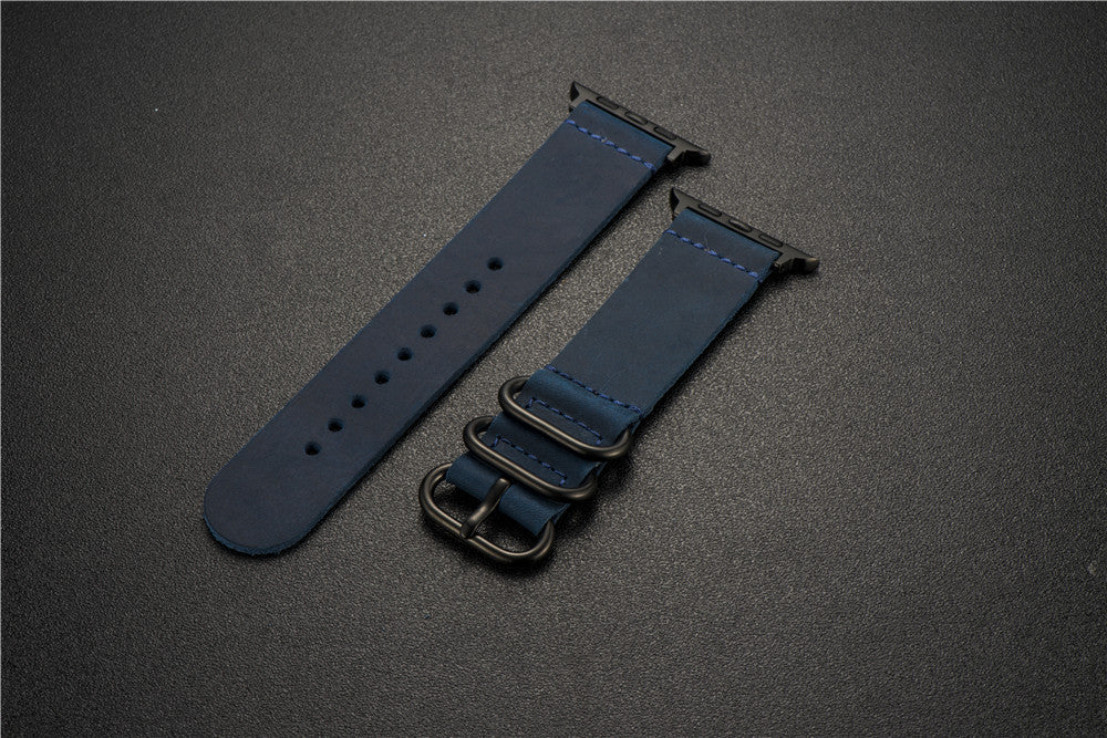 Nubuck Leather Three-Ring Pin Buckle Watch Strap