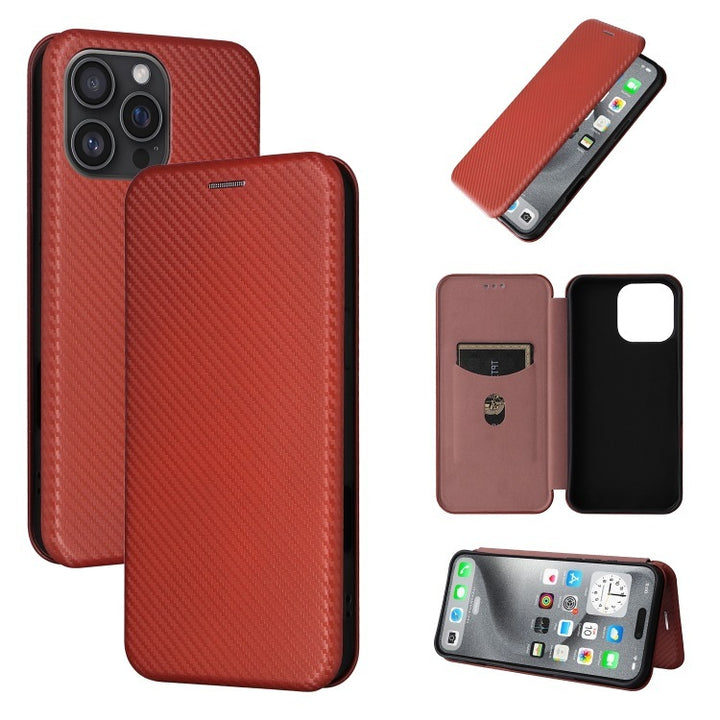 Solid Color Carbon Fiber Flip Phone Leather Case