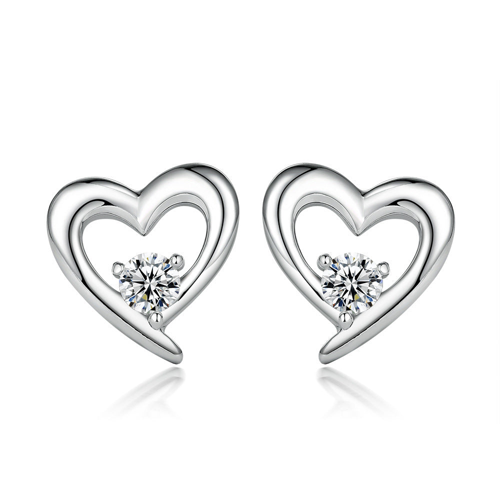 Women's Crown Heart-shaped Zircon 925 Sterling Silver Stud Earrings